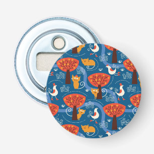 pattern with cute cats and birds bottle opener