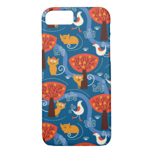 pattern with cute cats and birds iPhone 8/7 case