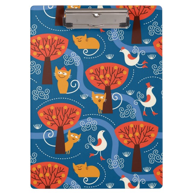 pattern with cute cats and birds clipboard (Front)