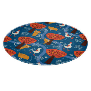 pattern with cute cats and birds cutting board