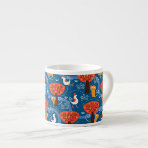 pattern with cute cats and birds espresso cup