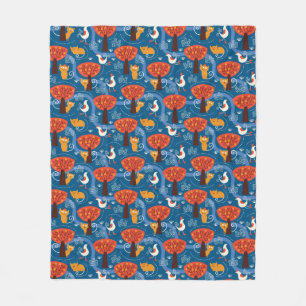 pattern with cute cats and birds fleece blanket