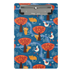pattern with cute cats and birds mini clipboard