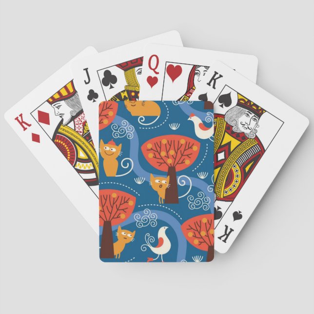 pattern with cute cats and birds playing cards (Back)