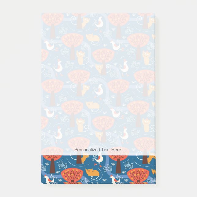 pattern with cute cats and birds post-it notes (Front)