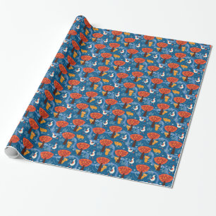 pattern with cute cats and birds wrapping paper