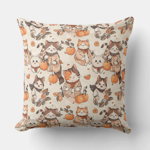  Pattern with cute dancing kawaii cats in kimonos, Outdoor Pillow