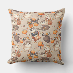 Pattern with cute dancing kawaii cats in kimonos, Outdoor Pillow