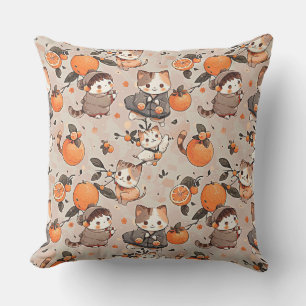 Pattern with cute dancing kawaii cats in kimonos, Outdoor Pillow