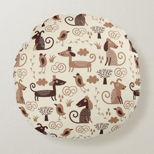 pattern with cute dogs round pillow (Front)