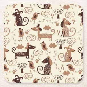 pattern with cute dogs square paper coaster