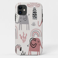 pattern with cute elephants and giraffes giant