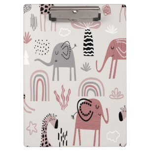 pattern with cute elephants and giraffes giant clipboard