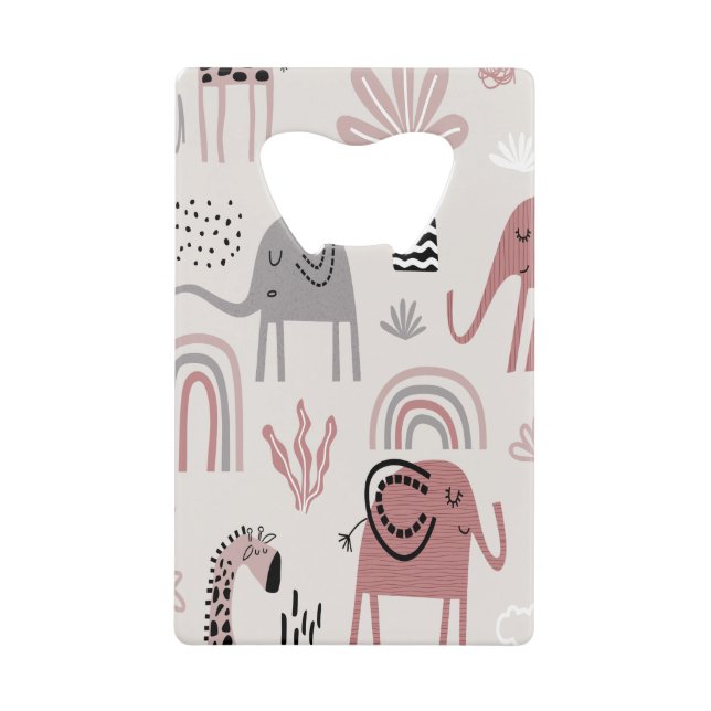 pattern with cute elephants and giraffes giant   credit card bottle opener (Front)