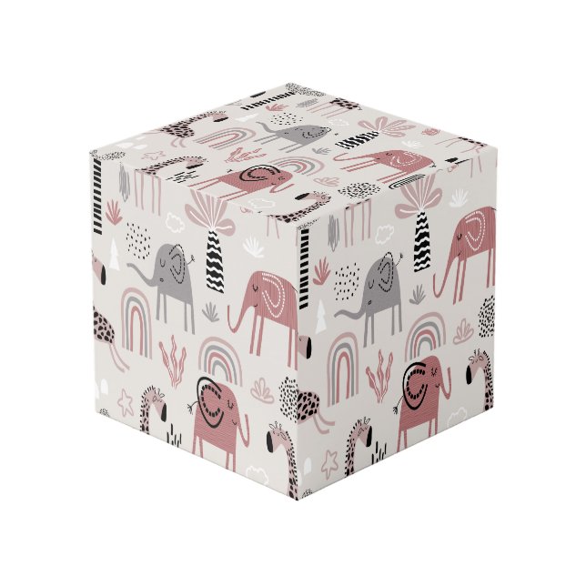 pattern with cute elephants and giraffes giant   cube (Front Angled)