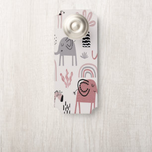 pattern with cute elephants and giraffes giant door hanger