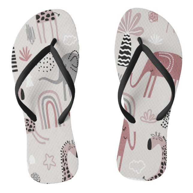 pattern with cute elephants and giraffes giant  flip flops (Footbed)