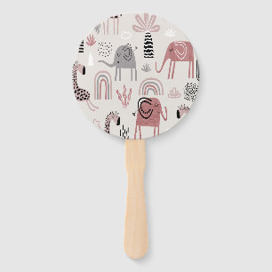 pattern with cute elephants and giraffes giant hand fan