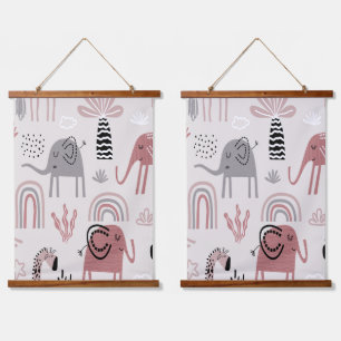 pattern with cute elephants and giraffes giant   hanging tapestry