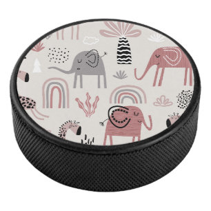 pattern with cute elephants and giraffes giant   hockey puck