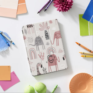 pattern with cute elephants and giraffes giant   iPad air cover