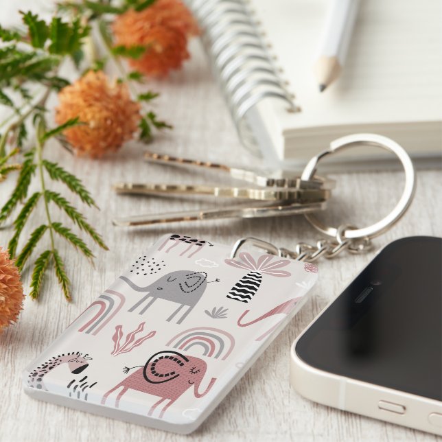 pattern with cute elephants and giraffes giant  keychain (Front Right)