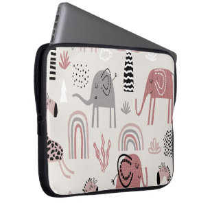 pattern with cute elephants and giraffes giant laptop sleeve