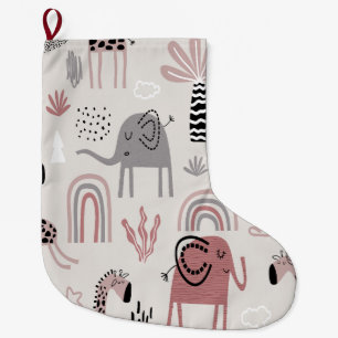 pattern with cute elephants and giraffes giant large christmas stocking