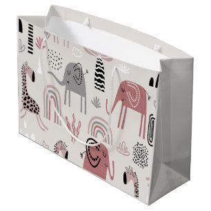 pattern with cute elephants and giraffes giant large gift bag