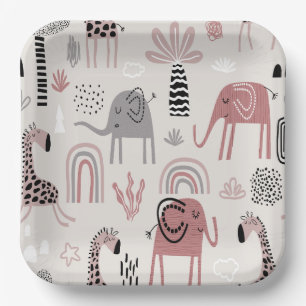 pattern with cute elephants and giraffes giant paper plate