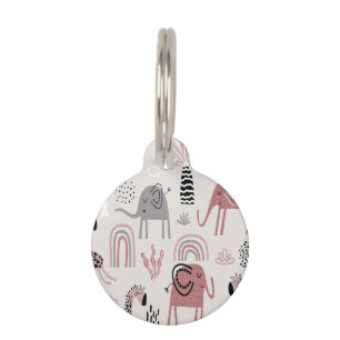 pattern with cute elephants and giraffes giant  pet tag