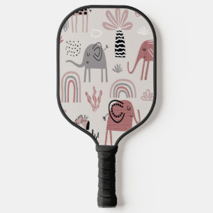 pattern with cute elephants and giraffes giant pickleball paddle