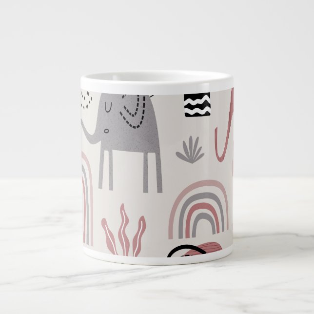 pattern with cute elephants and giraffes large coffee mug (Front)