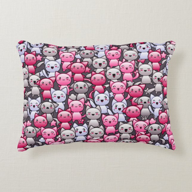 pattern with cute kawaii doodle cats 2 accent pillow (Front)