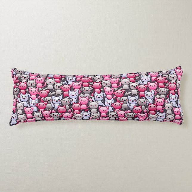pattern with cute kawaii doodle cats 2 body pillow (Front)