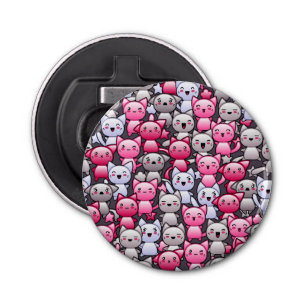 pattern with cute kawaii doodle cats 2 bottle opener