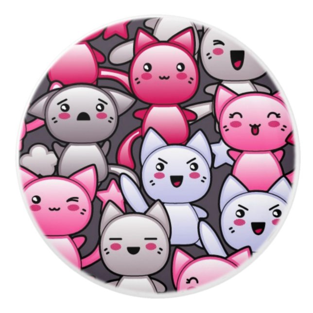 pattern with cute kawaii doodle cats 2 ceramic knob (Front)