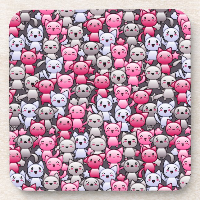 pattern with cute kawaii doodle cats 2 coaster (Front)