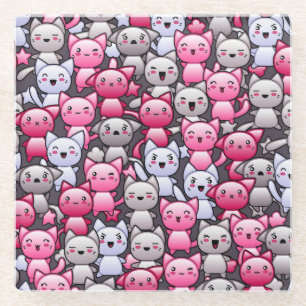 pattern with cute kawaii doodle cats 2 glass coaster