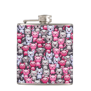 pattern with cute kawaii doodle cats 2 hip flask