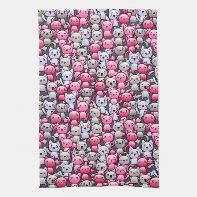 pattern with cute kawaii doodle cats 2 kitchen towel (Vertical)