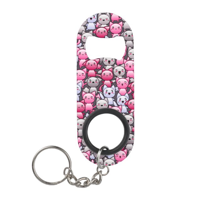 pattern with cute kawaii doodle cats 2 mini bottle opener (Front)