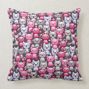pattern with cute kawaii doodle cats 2 throw pillow