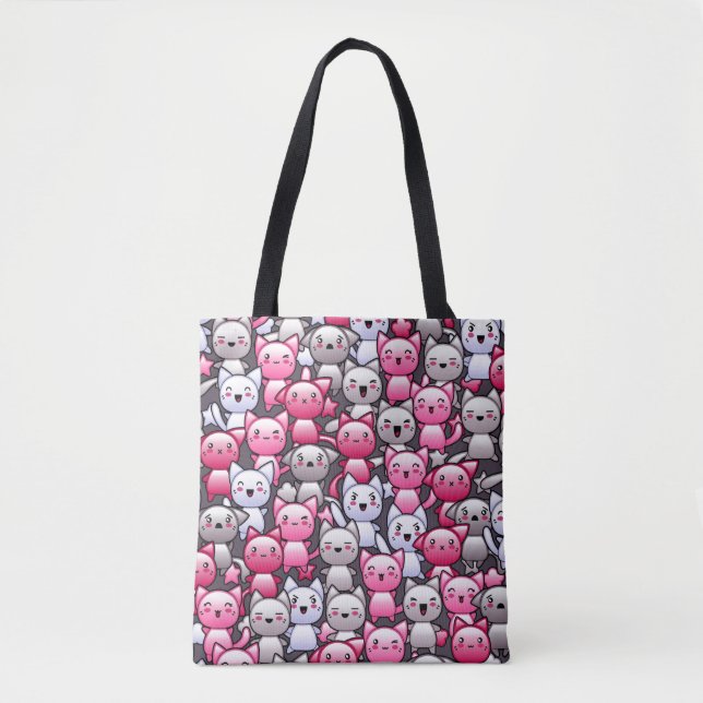 pattern with cute kawaii doodle cats 2 tote bag (Front)