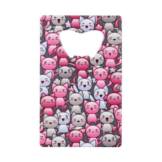 pattern with cute kawaii doodle cats 2 wallet bottle opener (Front)