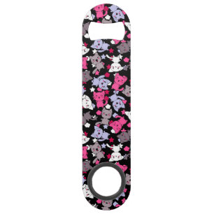 pattern with cute kawaii doodle cats 3 bar key