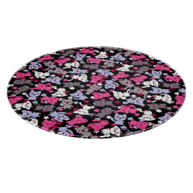 pattern with cute kawaii doodle cats 3 cutting board (Corner)