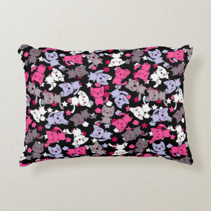 pattern with cute kawaii doodle cats 3 decorative pillow