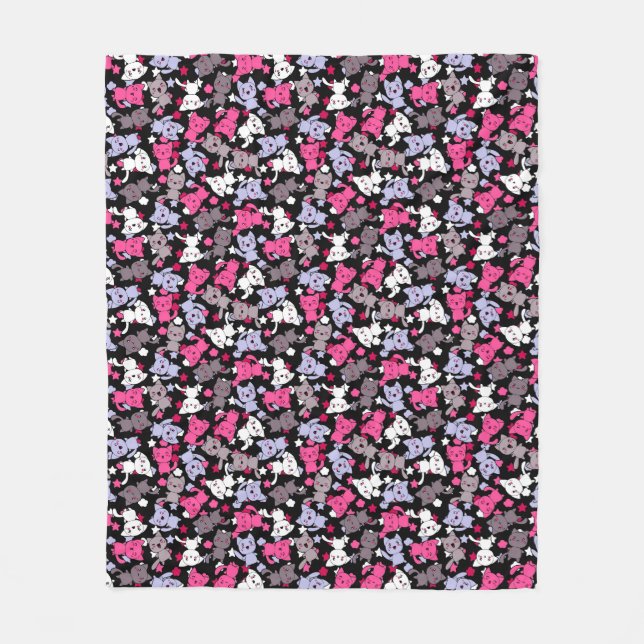 pattern with cute kawaii doodle cats 3 fleece blanket (Front)