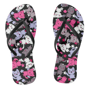 pattern with cute kawaii doodle cats 3 flip flops